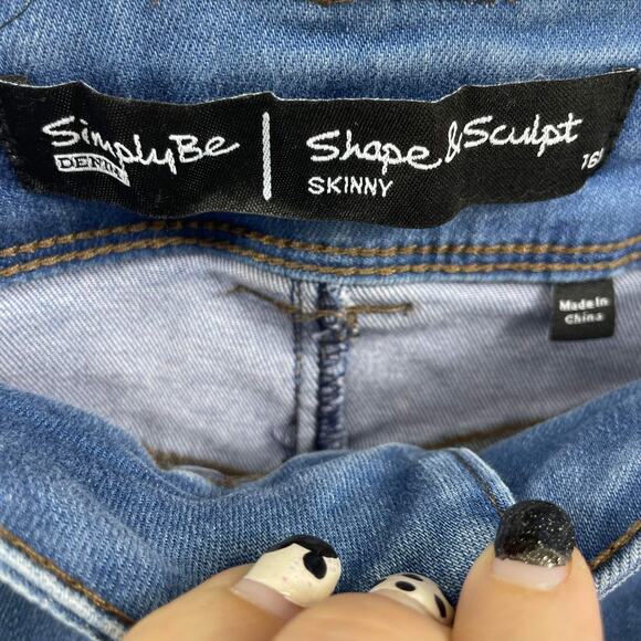 SIMPLY BE DENIM Blue Distressed Shape Sculpt Skinny Jeans - Picture 5 of 14